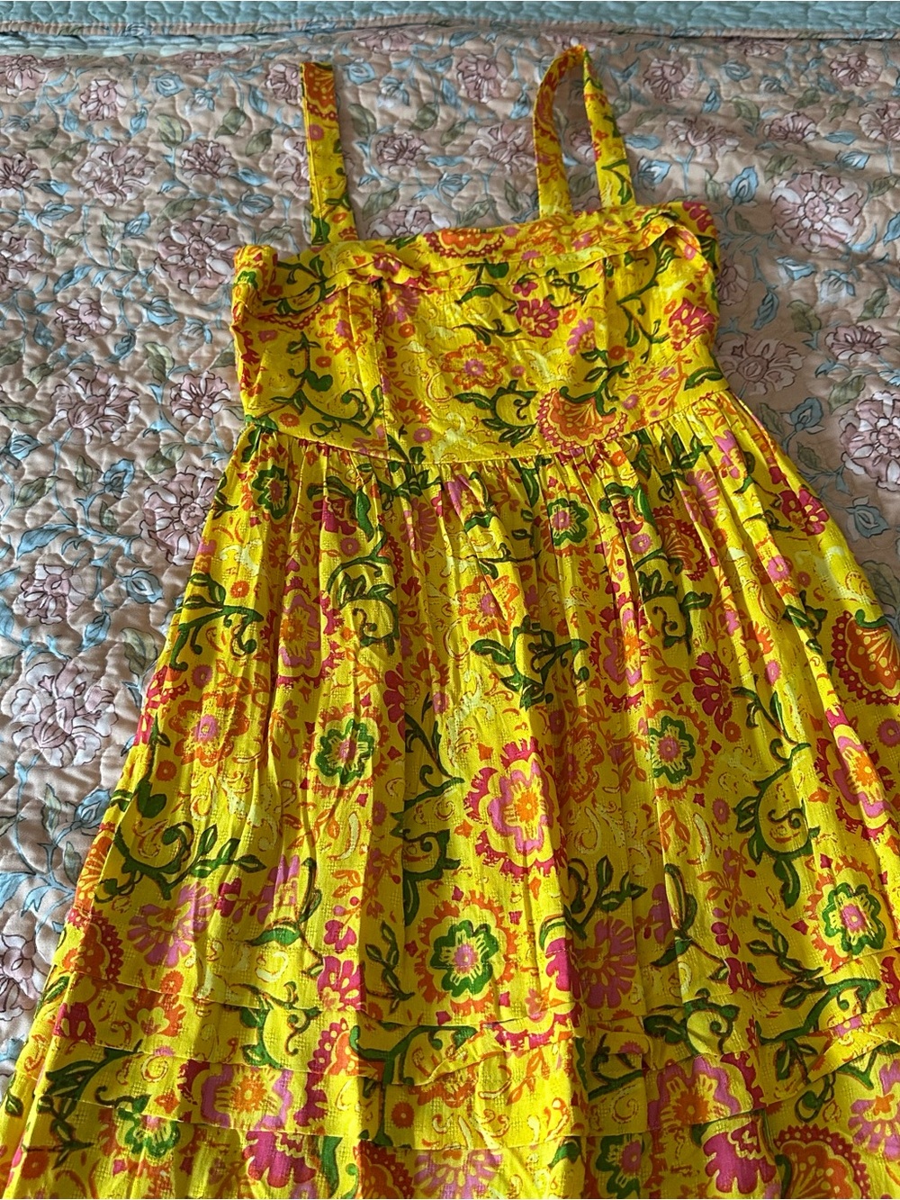 Band Of The Free Floral Maxi Dress with Square Neck XS Yellow - Picture 3 of 10